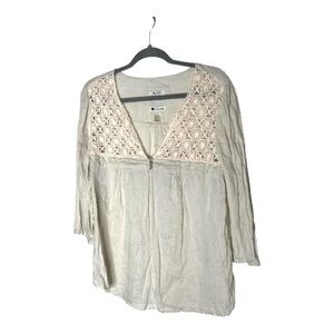“Malvin” linen Crochet-Yoke Women’s Top
